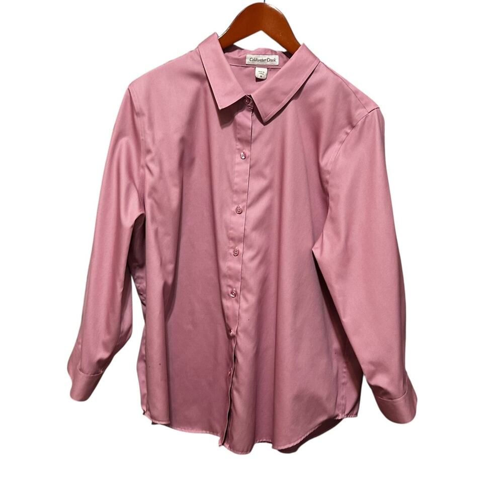 Coldwater Creek Women Top 18 Pink Button Up Preppy Coastal Classic Office Travel